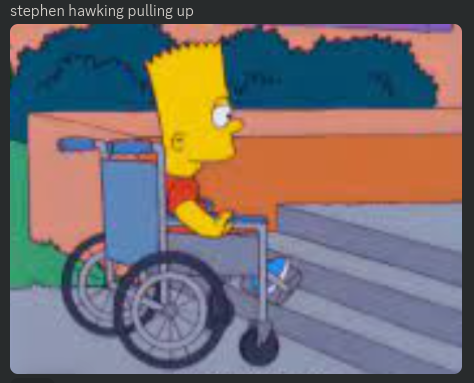 BurntCanadian's tweet photo. Stephen Hawking pulling up to Epstein Island be like: https://t.co/HSZohCTlGu