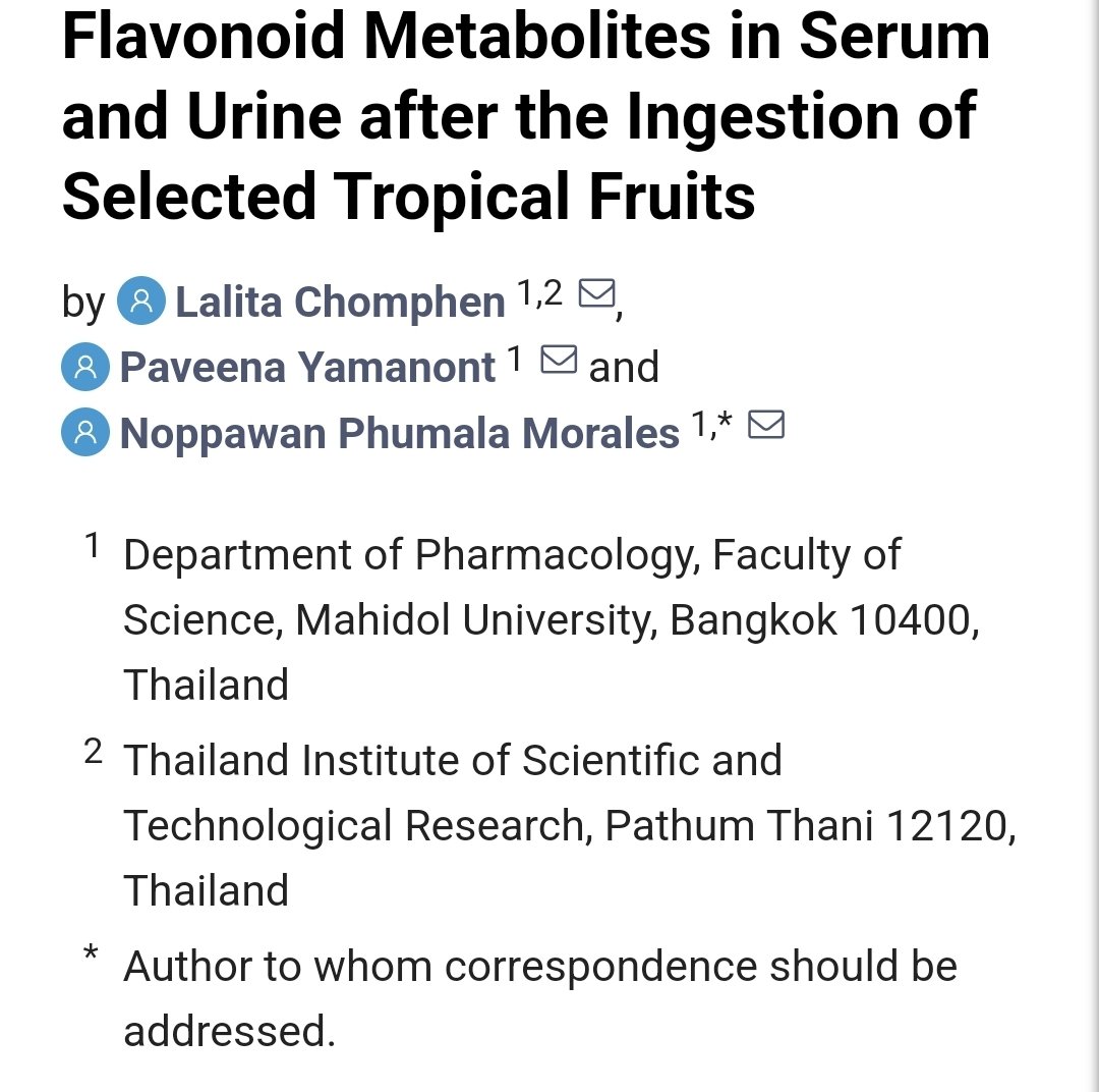 The serum & urine metabolite profiles suggested: ▶️Guava & 🍍 are 👌 sources of quercetin ▶️🍍: kaempferol ▶️pomelo: luteolin. The metabolite profiles of flavonoids may help to select the appropriate food sources for flavonoids to obtain health benefits. mdpi.com/2072-6643/16/1…