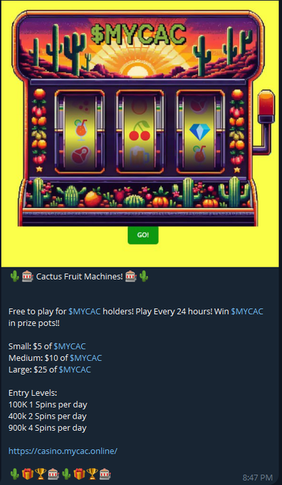 SmoothBrnCrypto's tweet photo. @toly we love the #solana blockchain! $MYCAC has been developing games for token holders to play for free. much more to come!

@cactusonsolana https://t.co/ORL5xOOrBT
