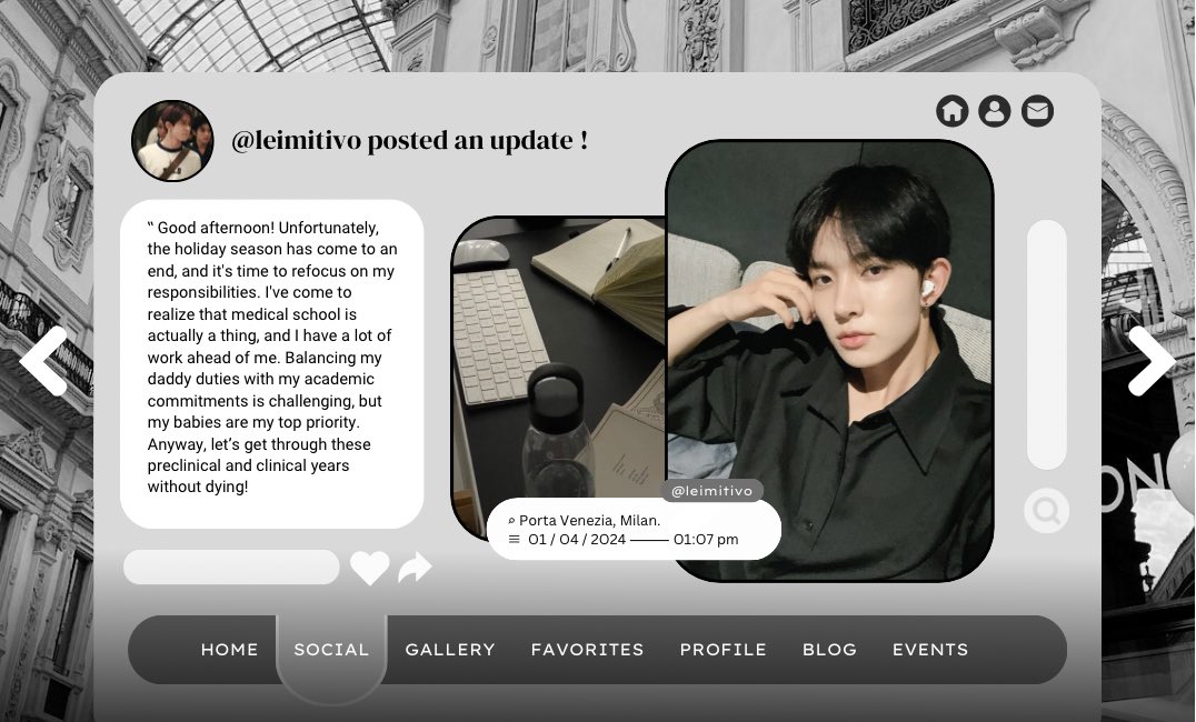 ͏͏    
                leimitivo sns ⚡︎ update
               01 : 07  PM — 01. 04. 24
               ⌕ porta venezia.
͏͏