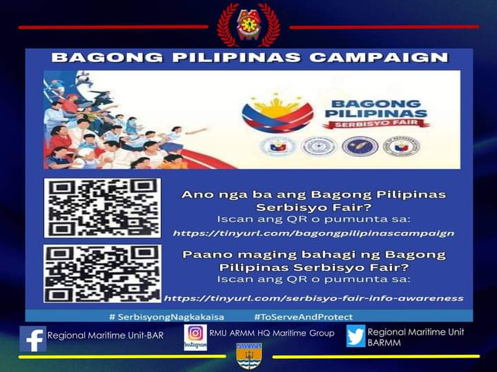 rmuarmmmg's tweet photo. BAGONG PILIPINAS CAMPAIGN

Ano nga ba ang Bagong Pilipinas Serbisyo Fair (BPSF)?

Paano maging bahagi n Bagong Pilipinas Serbisyo Fair (BPSF)? Iscan ang imahe sa ibaba o pumunta sa: https://t.co/W9JE3iV4qg

#SerbisyongNagkakaisa
#ToServeandProtect https://t.co/0zprkvYXVG