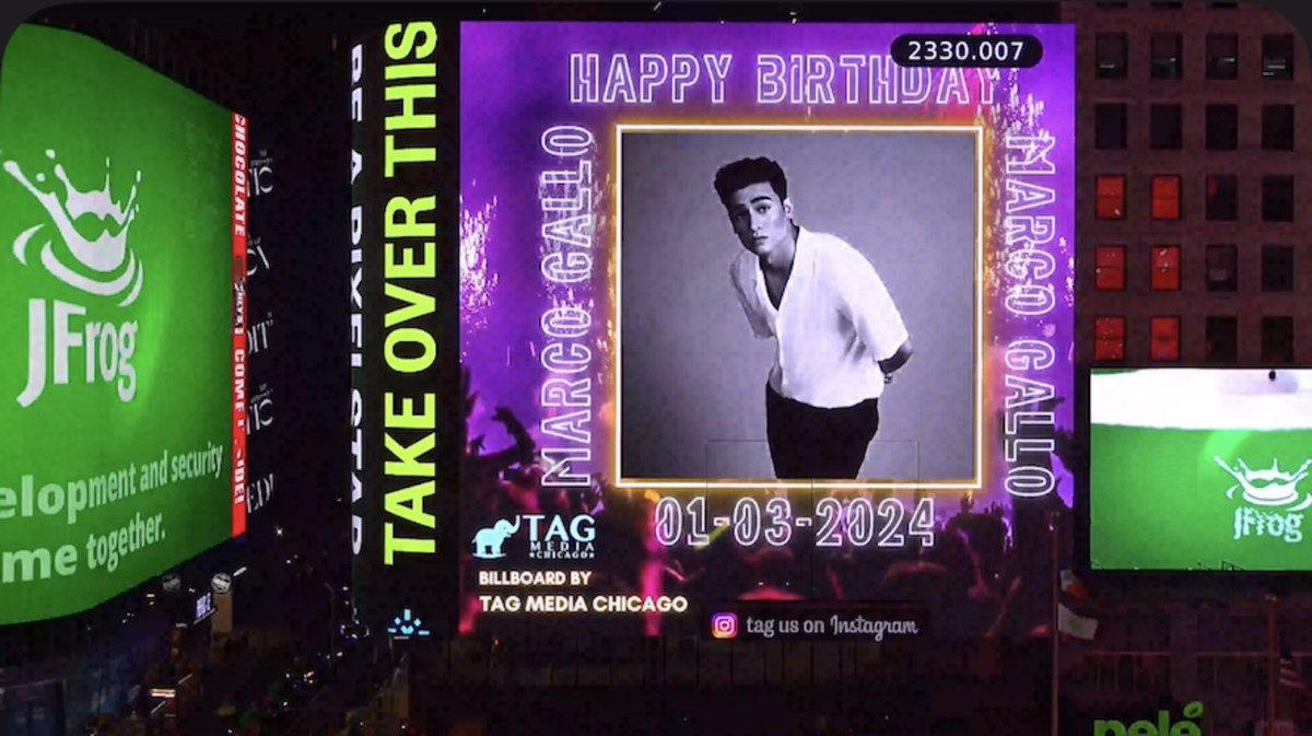 tagmediachicago's tweet photo. Happy Birthday, #MarcoGallo 🥳🎂❤️

*As seen on one of the largest LED billboards in the heart of Times Square, the epicenter of global entertainment. 

Billboard by: @tagmediachicago 

Say hello to a new form of love language: #TAGBillboards where your special moments take center stage on the iconic billboards of Times Square! 🌟

We are thrilled to be a part of your life's most significant milestones, whether it's a birthday, anniversary, graduation, or any other moment worth celebrating. Imagine the excitement of seeing your personalized message illuminated amidst the dazzling lights of Times Square, capturing the attention of thousands in the heart of New York City.

Here at TAG Billboards, we specialize in transforming your heartfelt messages into unforgettable experiences. This state-of-the-art technology and prime billboard location ensure that your greetings are displayed with the utmost prominence, making your loved ones feel like stars for a day.

Ready to make your mark in the most iconic location on Earth? Whether you're sending a shoutout to a friend, expressing your love to a special someone, or commemorating a milestone achievement, TAG Billboards is your gateway to turning moments into special, digital keepsakes.

Welcome to a world where your celebrations shine brighter than ever before! 🎉

Simply DM “billboard” and join us in creating magical moments that last a lifetime. Your joy deserves to be showcased on the grand stage of Times Square, and we're here to make it happen.