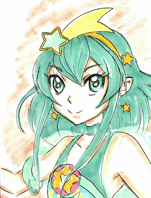 #プリキュア版深夜の真剣お絵描き60分一本勝負時間外参加、お題「緑のプリキュア」キュアミルキー。とうとうスタプリも5周年ルン・・・ 