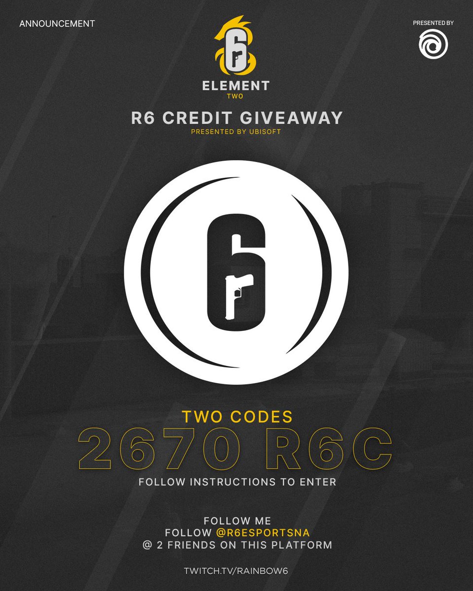 JazzmanCasts's tweet photo. WoOoAHH 𝟓𝟑𝟒𝟎 𝐑𝟔 𝐂𝐑𝐄𝐃𝐈𝐓𝐒 GIVEAWAY FREE DABLOONS💰💰💰 

TO ENTER:
❤️LIKE 
♻️RETWEET
👤 TAG 2 PPL YOU'D HIT WITH HAMMERS
✨FOLLOW ME (@JazzmanCasts), @Literose17 and @R6esportsNA 

Drawing TWO winners for a code worth 2670 creds Giveaway ends Jan 7 11:59pm. https://t.co/XaiI7XidEz