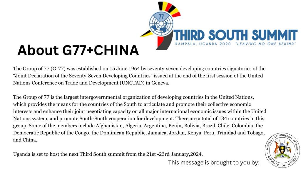 RuzindanaMR's tweet photo. Uganda makes history as the first African country to host two summits back to back. NAM and G77+China, The NAM summit will officially commence on the 15th- 20th followed by G77+China on the 21st to 23rd. @NAM_Uganda @Tybisa @G77summit_Ug #NAMSummitUg2024 #G77ChinaSummitUg24 https://t.co/Sp8eEliA7T
