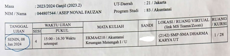 AshiharaRaito's tweet photo. @UT_Jakarta min mau tanya. Sewaktu cek ulang jadwal UO per hari ini ternyata jadwal telah berganti dari 8 Jan 2024 menjadi 2 Jan 2024 yang sudah lewat. Mohon solusinya agar tetap bisa ikut ujian tanggal 8 Jan 2024. NIM 044807544 https://t.co/eumhusNYCY