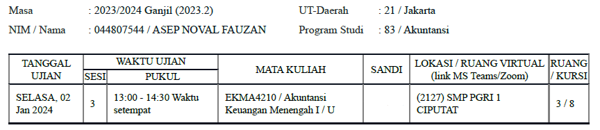 AshiharaRaito's tweet photo. @UT_Jakarta min mau tanya. Sewaktu cek ulang jadwal UO per hari ini ternyata jadwal telah berganti dari 8 Jan 2024 menjadi 2 Jan 2024 yang sudah lewat. Mohon solusinya agar tetap bisa ikut ujian tanggal 8 Jan 2024. NIM 044807544 https://t.co/eumhusNYCY