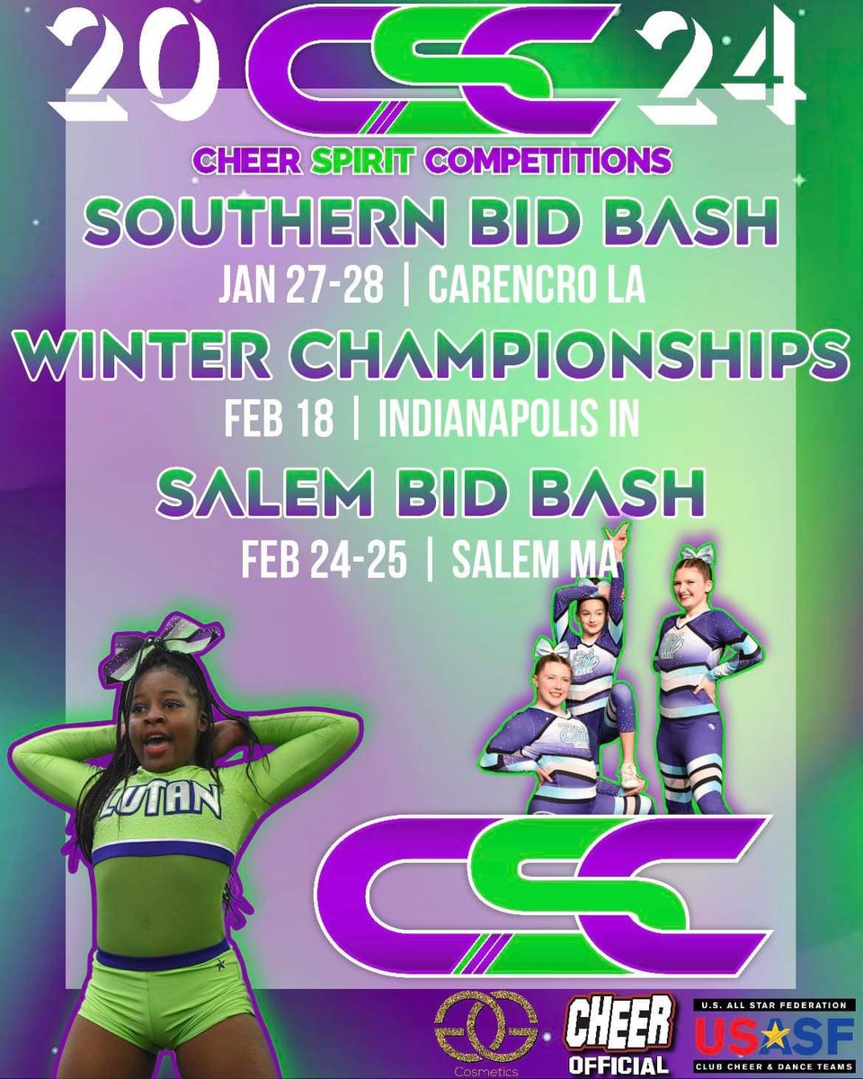 CheerSpiritcomp's tweet image. Cheer Spirit presents 3 cheerleading and dance competitions this season! We are headed to Louisiana for our first event of the year and Winter Championship is over 100+ registered already! We will be closing registration soon so get signed up today

#elevateyourgame #cheerspirit
