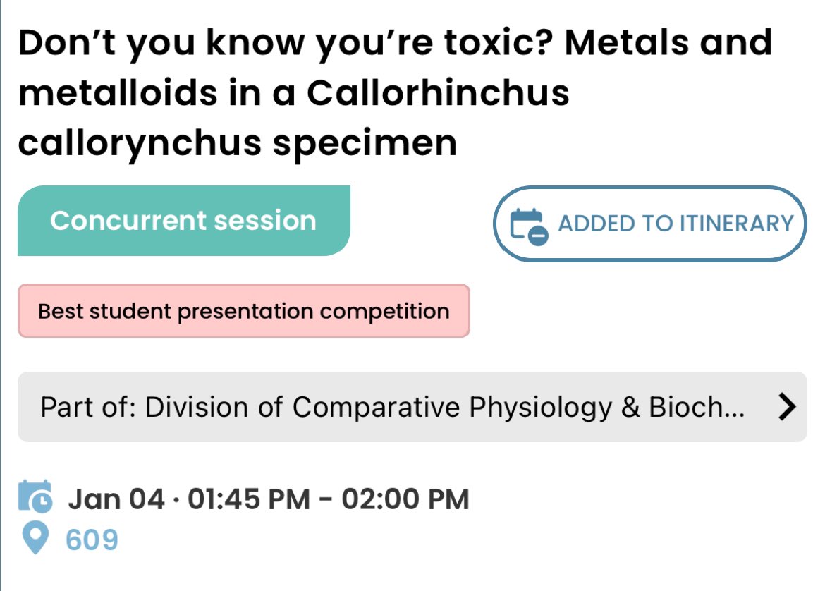 “Don’t you know you’re toxic? Metals and metalloids in a Callorhinchus callorynchus specimen”. If you like Britney Spears and chimaeras, make sure to watch my presentation tomorrow at 1:45 PM (Room 609). Please, wish me luck 🤞🥺 #SICB2024 ❤️