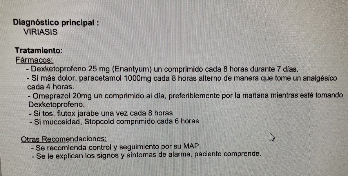 RafaAlonso61's tweet photo. Chica de 16 años con dolor de garganta y cuadro gripal. Urgencias de hospital tercer nivel. Dexketoprofeno, paracetamol 1 gr, omeprazol, Flutox y Stopcold. En fin, no todo el problema está en los pacientes. https://t.co/HChvJBJg7K