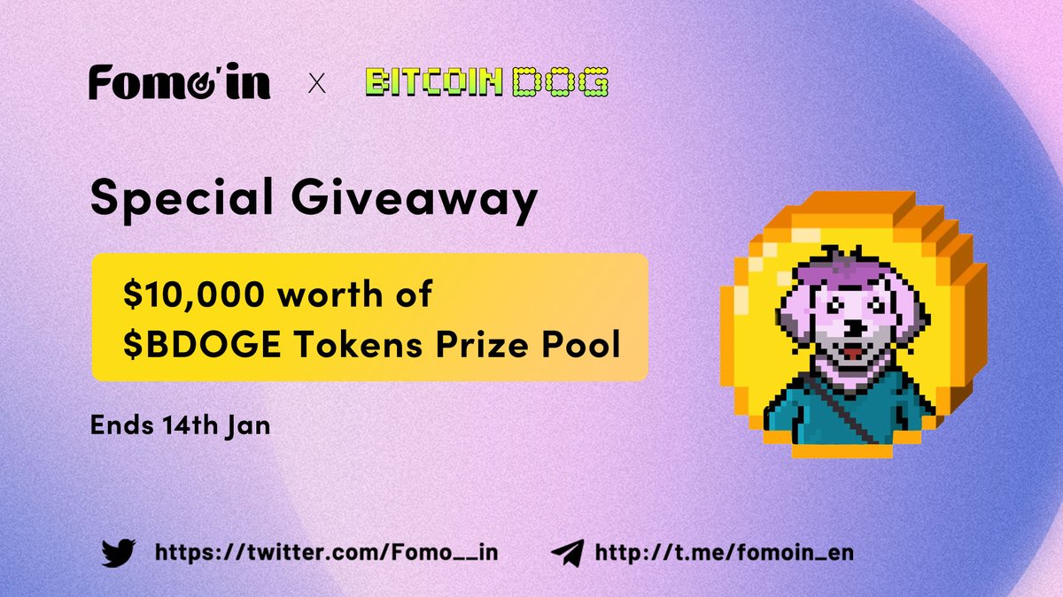😍😍 #Fomoin X #BitcoinDog Special #Giveaway 

🎁 Prize Pool »» $10,000 worth in $BDOGE Tokens
💹 Will be listed on #KuCoin

To Enter ⤵️
✅ Follow @BitcoinDogWorld &amp; <a href="/Fomo__in/">Fomoin</a>
✅ RT &amp; Tag 3 Friend
✅ Fill form:👉 forms.gle/dAmkeLJH6bEpdi…

#Bitcoin #Airdrop #BRC20 #ETH
