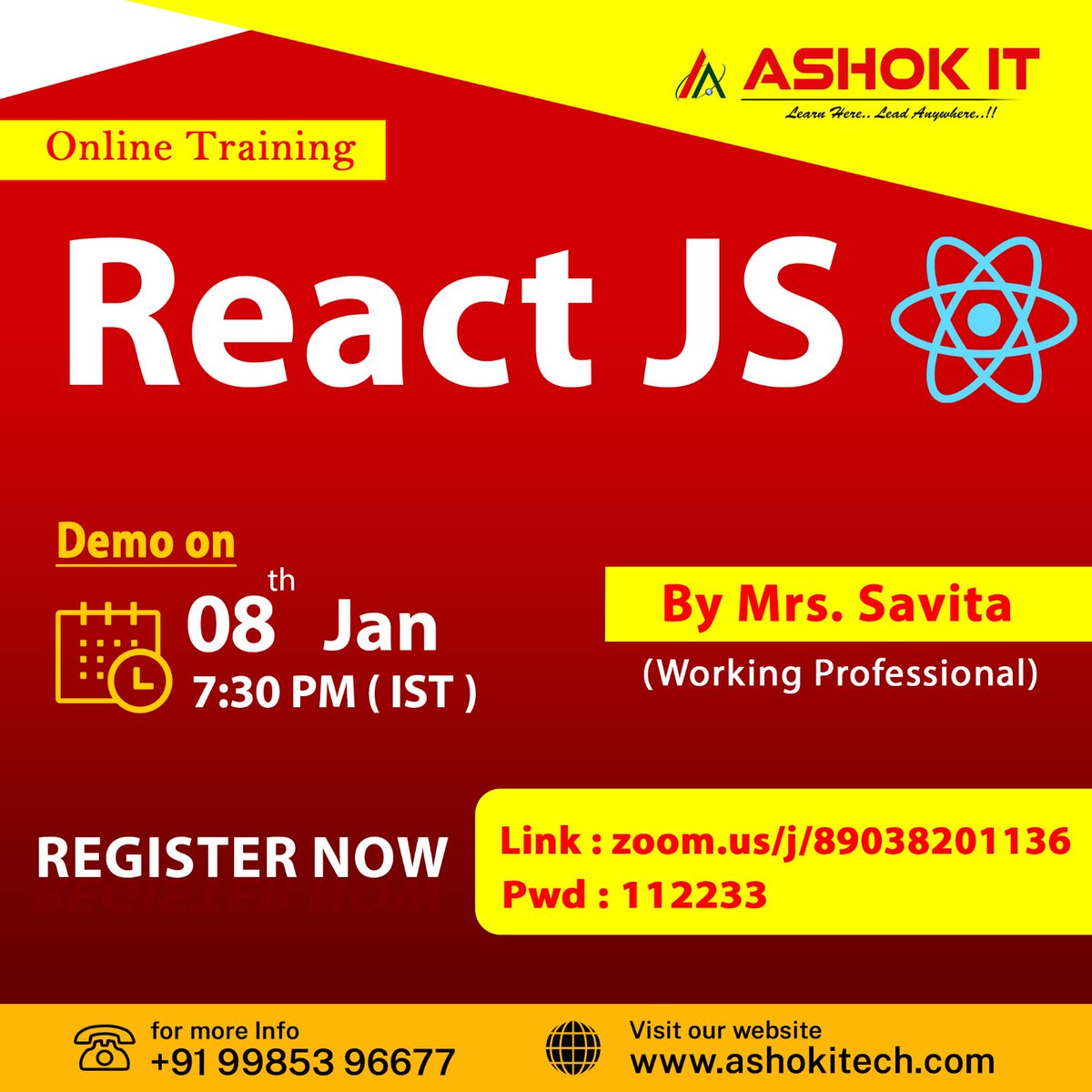 ashokitschool's tweet image. ๐ React JS ๐
๐ Free Demo On 8th-Jan @ 07:30 PM IST
โ๏ธ Enroll Now : bit.ly/3ocPACo
๐ Follow Our Whatsapp Channel : bit.ly/4565QED
๐ Subscribe To Ashok IT YouTube Channel For Free Tutorials : bit.ly/41IHJd
#ReactJS #reactjsdevelopment