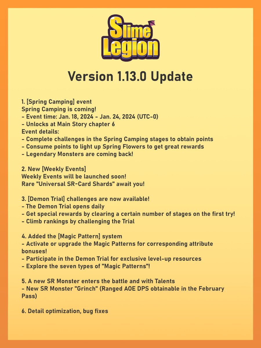 SlimeLegion_EN's tweet photo. 📢 Slime Legion Ver.1.13.0 Update Notice 📢
New event, monster and game mechanics!
Update on the app store now to get the new contents!

➡️Link: https://t.co/98pQTqKJJE

#SlimeLegion #Gaming #MobileGaming #Roguelike #MergeGame https://t.co/coy3XfEhEE