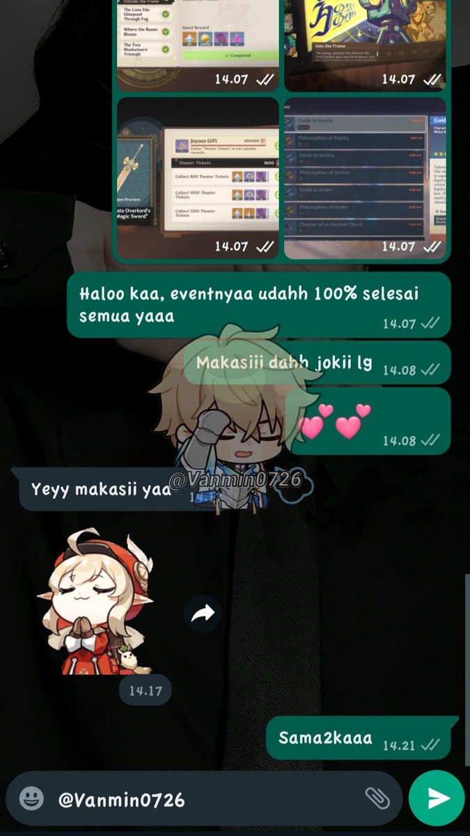 Vanmin0726's tweet photo. 136. Joki done GSN
~ Event Roses and Muskets
Sumpahh ini event ceritanya panjang kali, dah kek archon 😭. Yangg mau joki jugaa bisa langsung DM ajaa ya
#GenshinImpact #jokigenshin #joki_van https://t.co/Avq32QUOqP