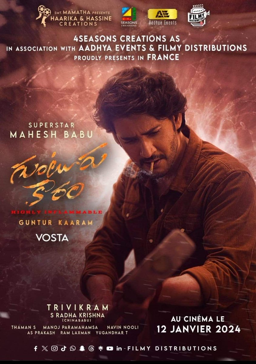 cinesunlights's tweet photo. Prochainement en France
#MaheshBabu dans #GunturKaaram (Telugu) et #TejaSajja dans #Hanuman (Telugu-Hindi)
En salles Françaises le 12 janvier 2024.
@4SeasonCreation #ADYAevents #FilmyDistributions https://t.co/3tTCA2WiM5