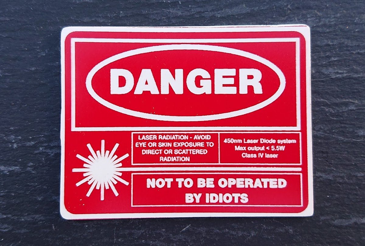 One advantage of creating your own #signage (or warnings) is you can be as blunt as you like! This 80x60mm label on red-on-white 1.5mm laser laminate. Have us create yours up to 350mm square! #EarlyBiz #mhhsbd #shopindie