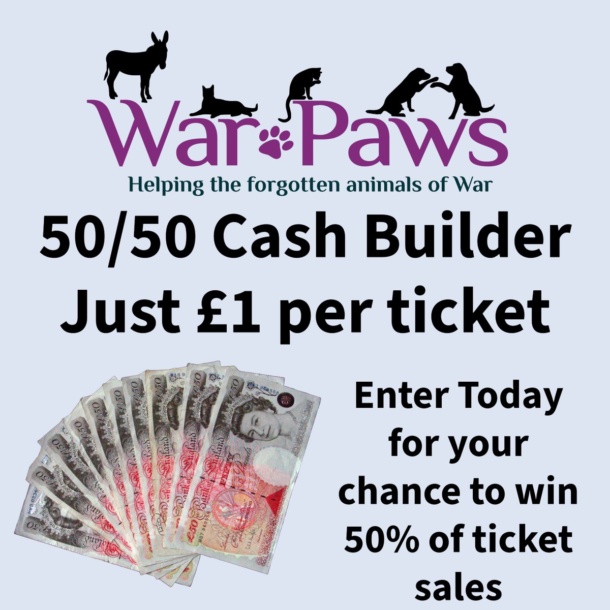 January is a bad month for charities & we need to step up our game to raise the funds to feed our dogs so we have set up this 50/50 Cash Builder to raise funds. Tickets cost just £1 and on 31 Jan 24 ONE lucky winner will win 50% of ticket sales. raffall.com/351027/enter-r…