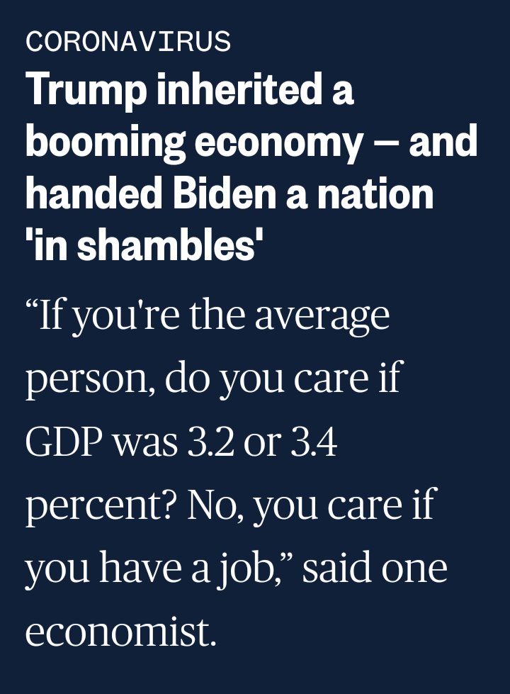 @EFFE4USA @thehill What? Trump inherited a strong economy then tanked it. Trade war hurt farmers, consumers. He lied to us , he knew virus was deadly. PEOPLE DIED
Unemployment 6.3% companies closed, GDP -3.7.
Huge tax cuts to billionaires, nothing for working class
#EpsteinClientList 
#TrumpFailed