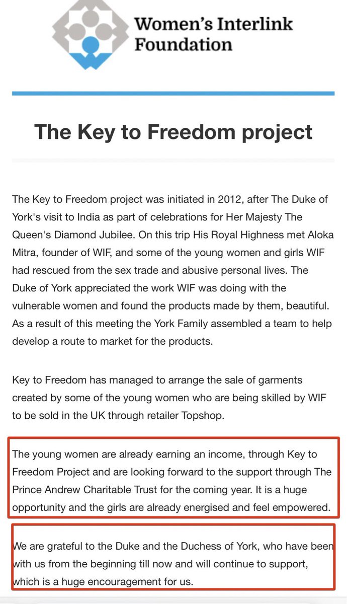 stardust_lune's tweet photo. Why would an organization devoted to the “prevention of violence against the vulnerable, rescue, rehabilitation and reintegration of trafficked victims” still be linked to Prince Andrew who is tied to a sex trafficking ring?

#KeytoFreedom
#PrinceAndrew 

#EpsteinClientList https://t.co/gEmhRgppJw