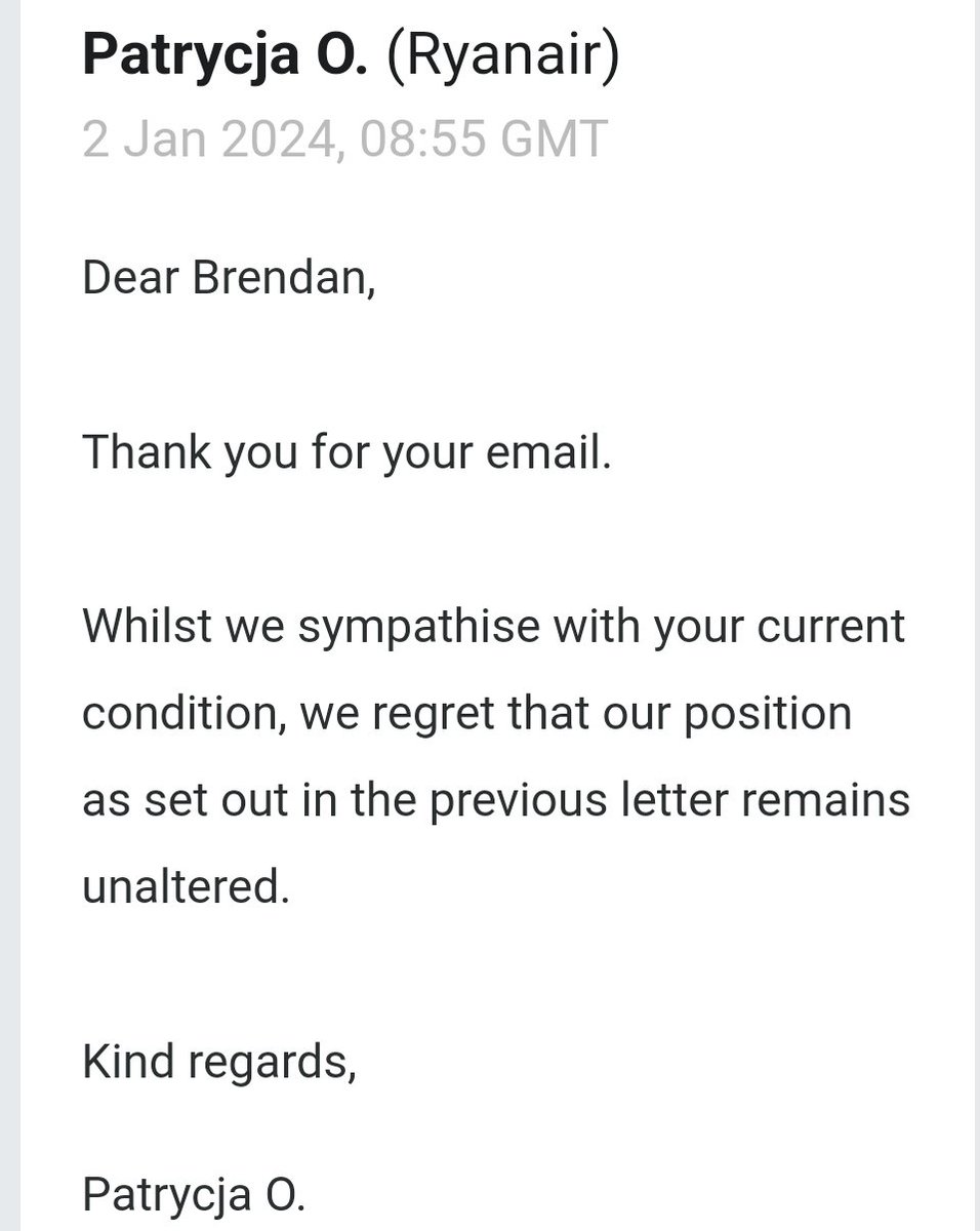 brensmithy's tweet photo. @Askrynair__ Thank you, Anne. But after providing all details, showing I had paid a priority ticket , a cabin bag, and personal bag for 4 flights, Ryanair has stated they won't change their stance on the last one of the 4 flights. Unfair! https://t.co/V5C3mD7Ao7