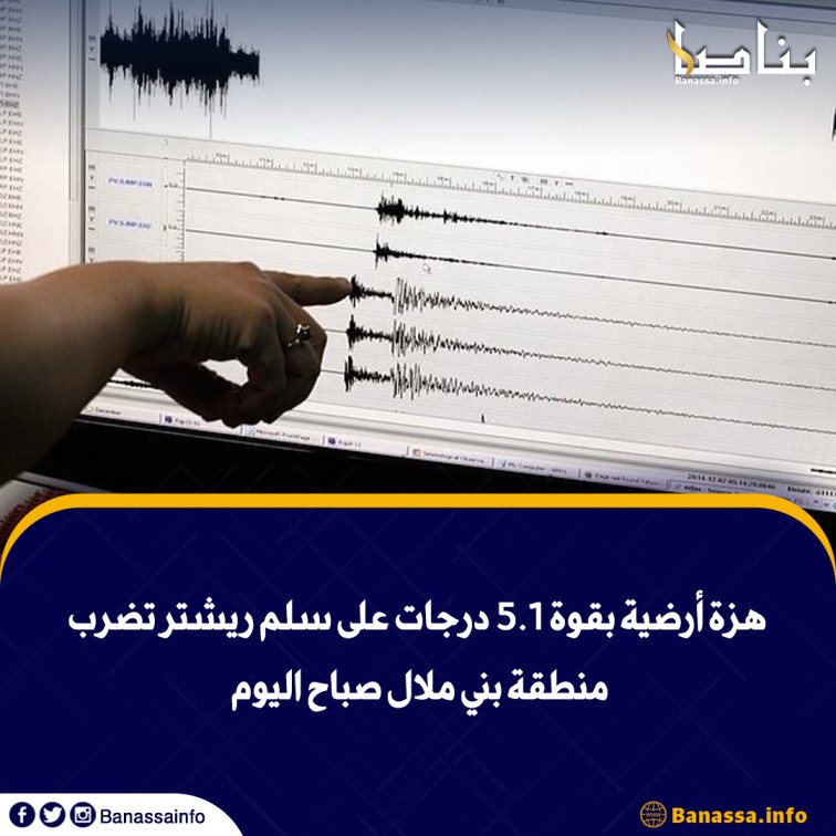 banassainfo's tweet photo. أعلن المعهد الوطني للجيوفيزياء عن تسجيل هزة أرضية بلغت قوتها 5,1 درجات على سلم ريشتر، صباح اليوم الثلاثاء 02 يناير 2024، بإقليم أزيلال.
#banassa #morocco #maroc #المغرب #أخبار #بناصا #أحداث_الأسبوع https://t.co/LiXSBkkwtC