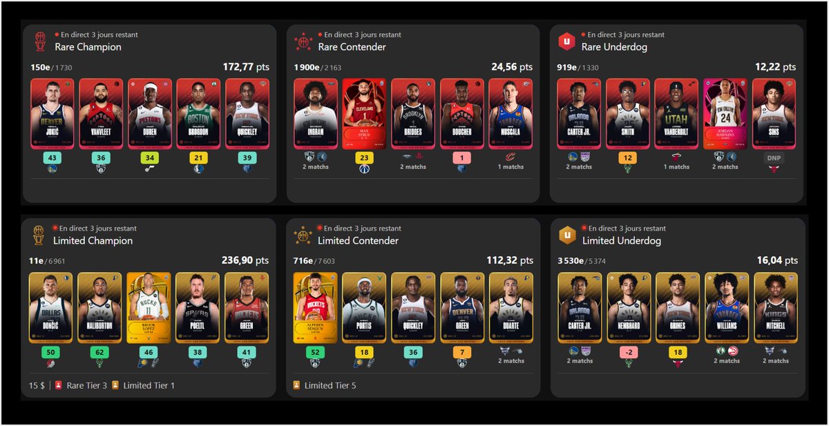 🏀S2GW20 Lineups <a href="/SorareNBA/">Yes Context Sorare</a>🏀

Good luck for <a href="/SorareNBA/">Yes Context Sorare</a> Gameweek 20🍀

Let me see your lineups !