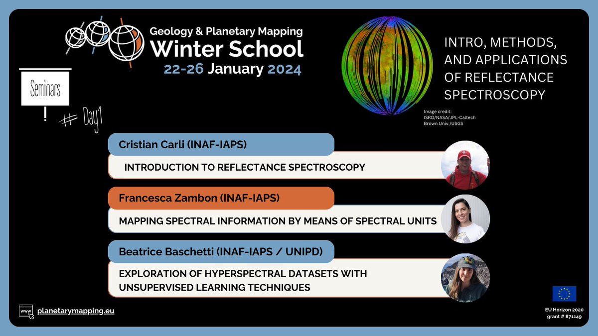 Explore #GMAPWinterSchool2024: 🗓 Jan 22, 2024, join us for a captivating journey into reflectance spectroscopy and its applications 🌌🛰️ Join now! Registration deadline: Jan 10, 2024. Online &amp; Free. Jan 22-26, 2024. Learn more: linktr.ee/planetarymappi… #PlanetaryMapping
