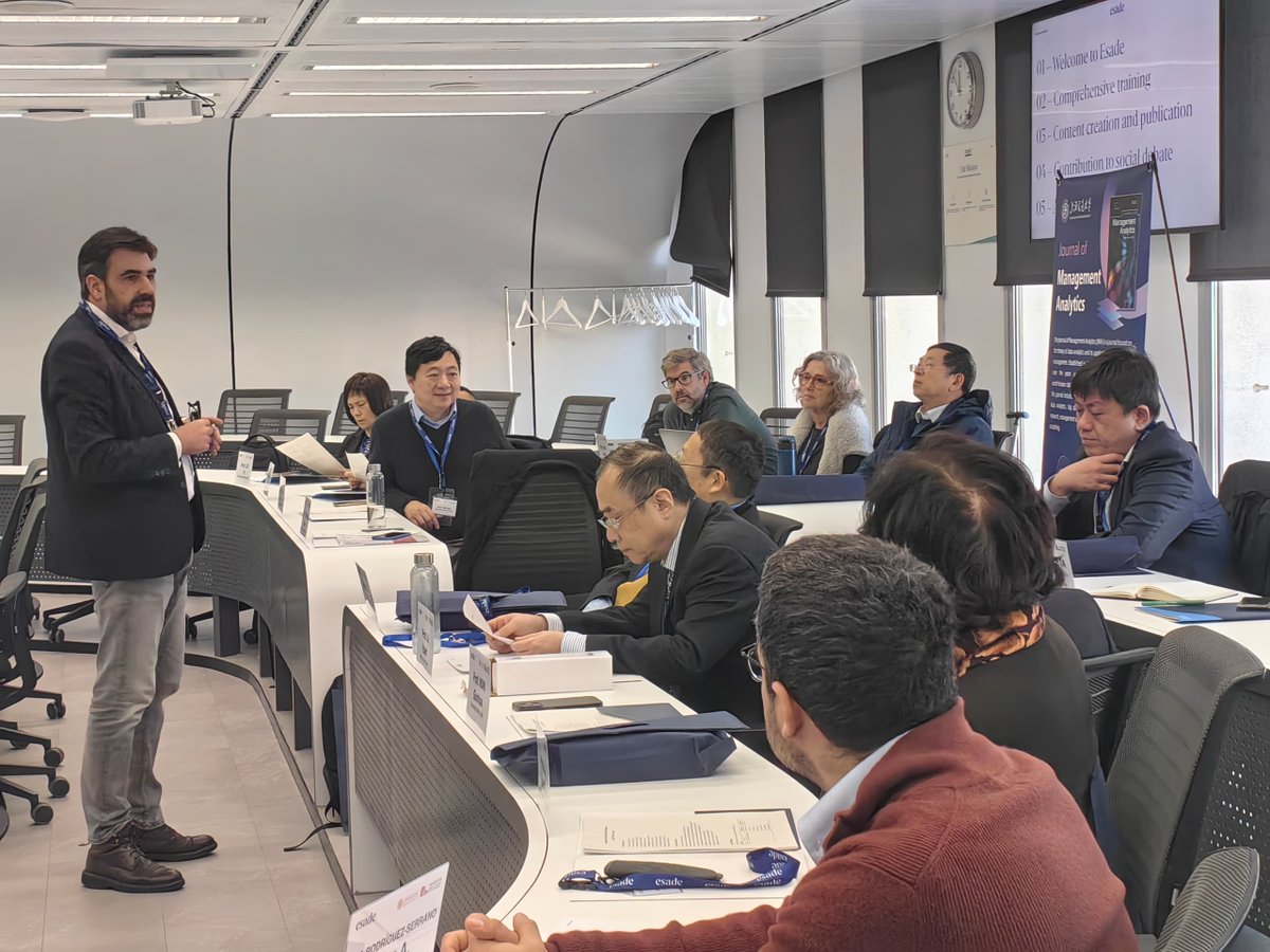 Esade's tweet photo. We're honored to have hosted Antai College's Journal of Management Analytics Editorial Board Meeting, a symposium dedicated to shaping the dialogue on global AI and data analytics, and whose board will count on a member of #Esade's faculty.  Professor @marctorrens remarked, "Our collaboration with the Journal of Business Analytics underscores our commitment to spearheading advancements in Operations and Data Sciences.