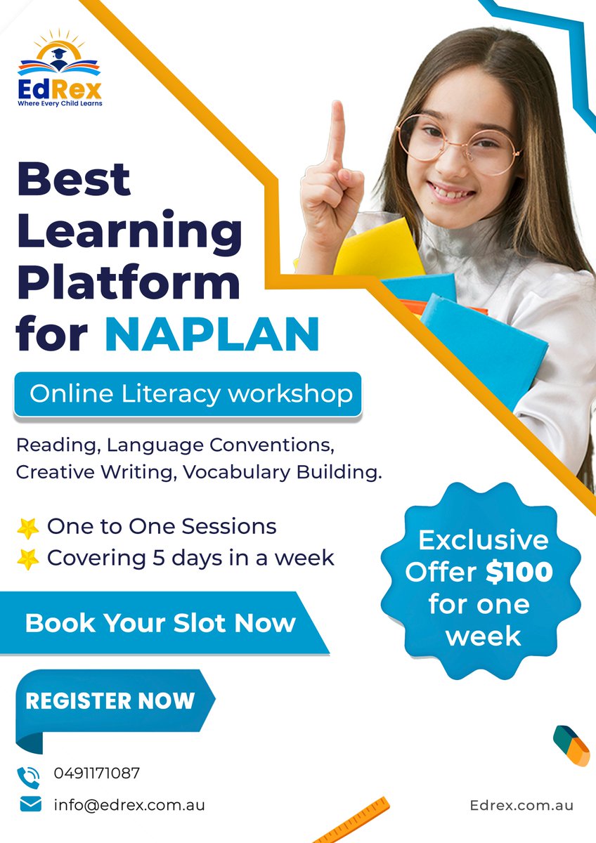 EdRexlearning's tweet photo. Elevate your reading and writing skills with personalized sessions, five days a week, one hour each.  Dive into the world of literacy – seize this exclusive offer at just $100.

#LiteracyWorkshop #edrexlearning  #edrex #NAPLAN #australia #sydney #australianeducation https://t.co/rGtCOugxEK