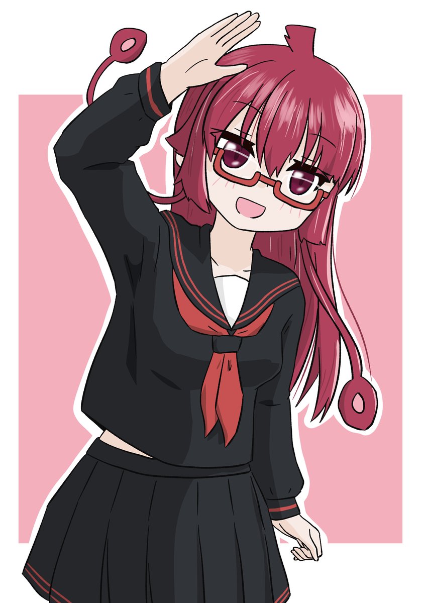 1girl solo school uniform serafuku red hair skirt glasses  illustration images
