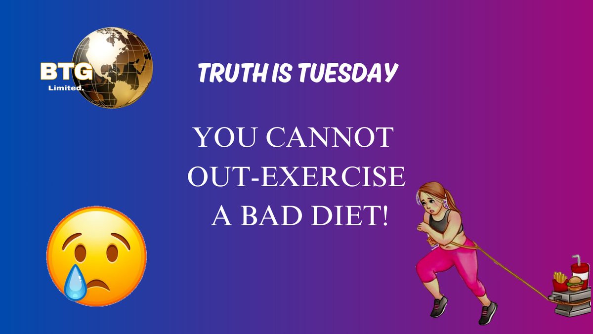 BTG2022's tweet photo. 😀 Happy Tuesday Team

We just spitting facts 💯 While exercise is important for improving cardiovascular health, agility, stability, and muscle growth or aiding in fat loss.....

We just cannot expect to over-consume processed foods and snacks and not face the consequences. https://t.co/lGhA25TS12