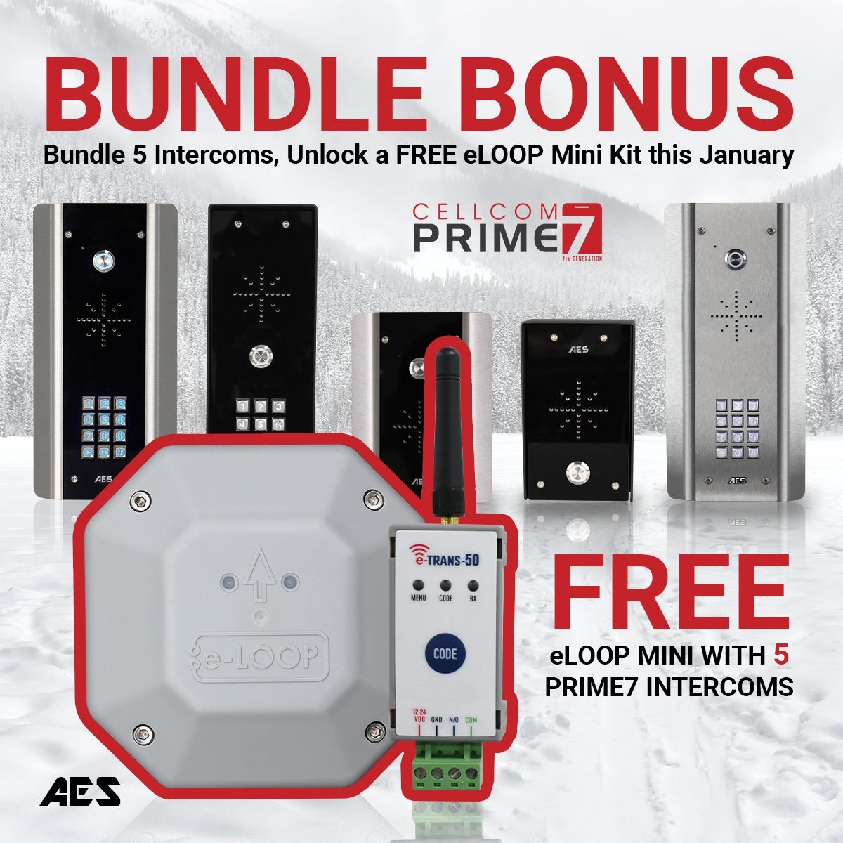 New Year, New Gear: Bundle Bonus!
Exclusive January promotion: Purchase 5 Prime7 Intercoms and receive a FREE eLOOP Mini Kit! 
aesglobalonline.com/cellcom-prime-…

#JanuarySale #Bundlebonus #aesintercoms #aeseloop #accesscontrol #gateautomation #intercoms