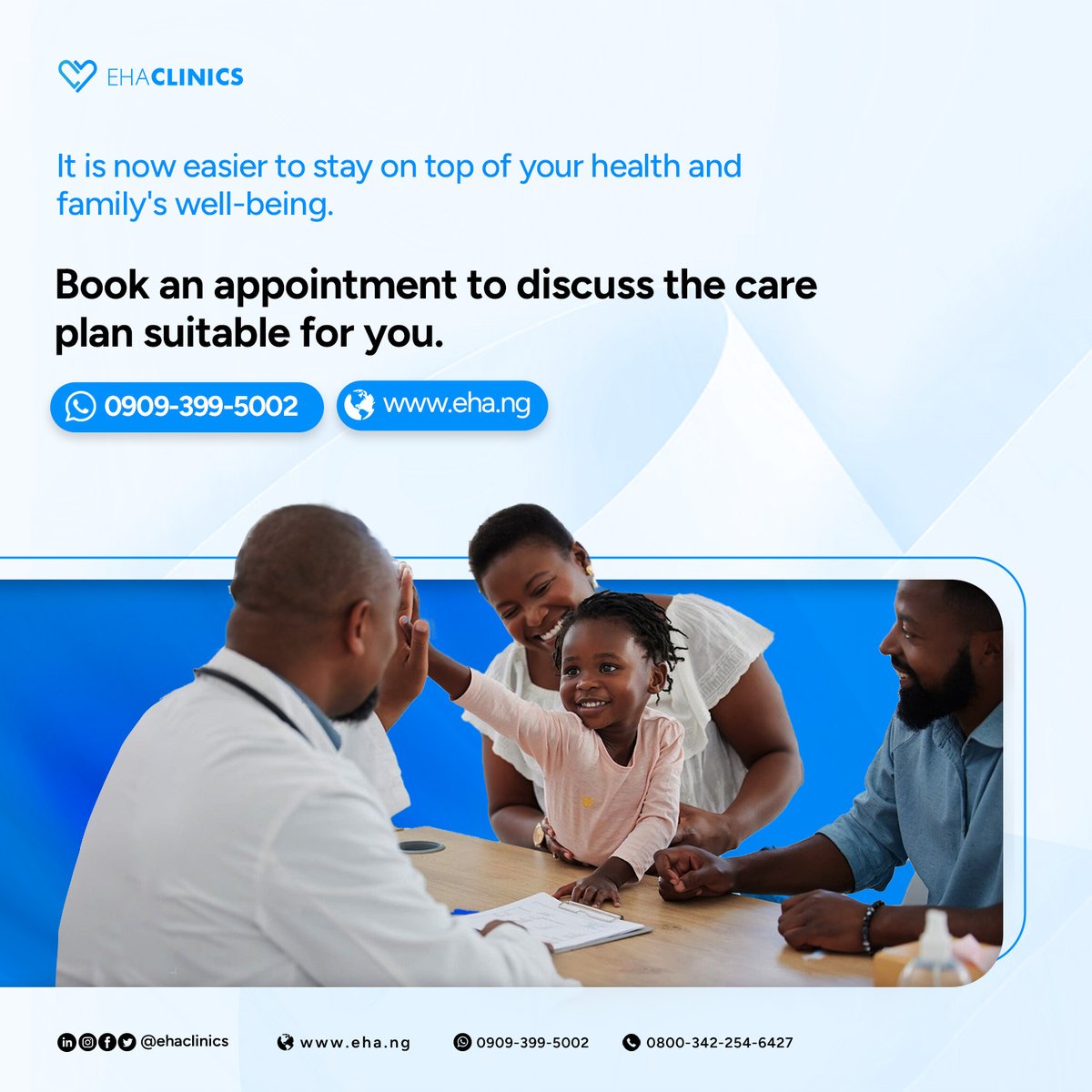 EHAClinics's tweet photo. Start the year right! An EHA Clinics Membership Plans do more than give you access to quality care. 

Visit any of our clinics or chat with us on WhatsApp at 0909 399 5002 to purchase a plan  today. 🏥

📍 Abuja, Kano, and Lagos.

#EHAClinics #MembershipPlans #Healthcare https://t.co/L0pNcirKee