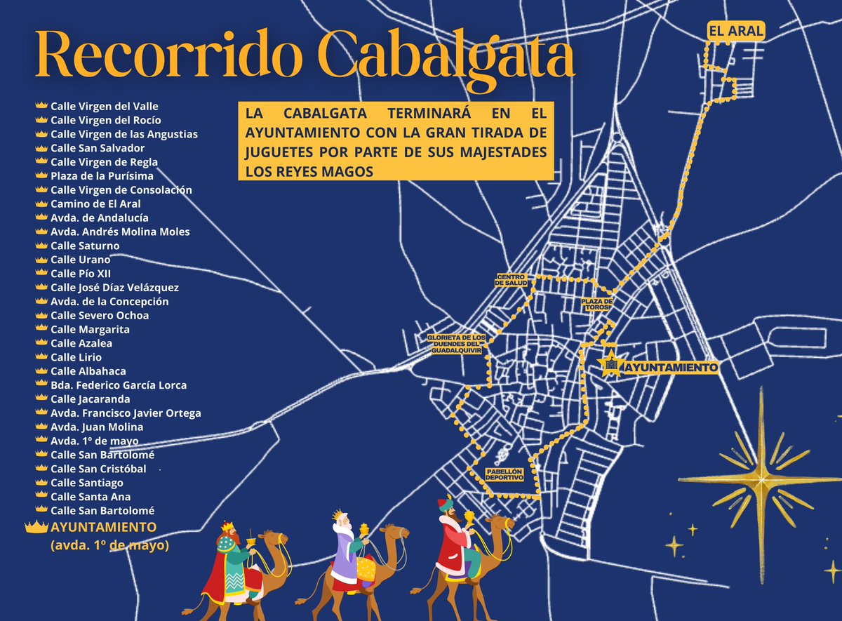 Ayto_algaba's tweet photo. 👑👑👑La Cabalgata de los Reyes Magos desplegará toda su magia el próximo 5 de enero por las calles de La Algaba. 
ℹ️Os dejamos el díptico informativo en el que figura el itinerario.
👁‍🗨La CABALGATA ACABARÁ EN EL AYUNTAMIENTO (Avda 1º de mayo).
 ¡Felices Reyes a todos!
🍬👧🧸👑 https://t.co/FxiRSewVuS