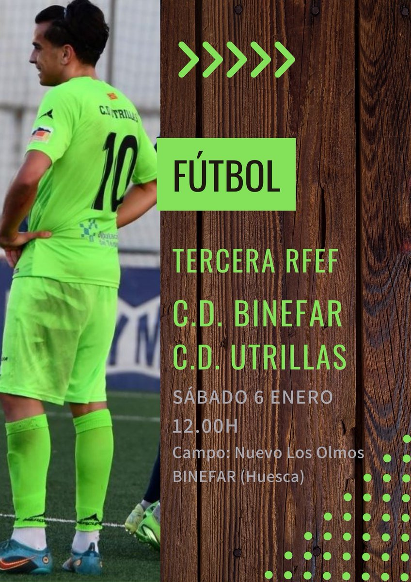 Vamos con el primer partido de 2024 ⚽️⚽️⚽️💪

Toca desplazarnos hasta la localidad oscense de Binéfar, en día y horario poco habituales... pero iremos como siempre A POR TODAS ‼️‼️

#VamosUtrillas #TerceraRFEF