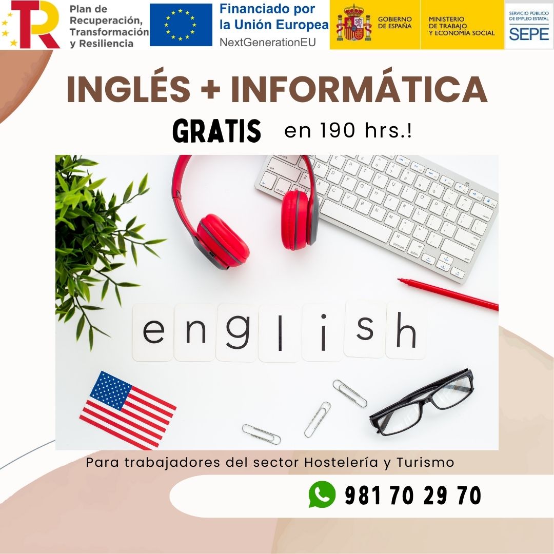 🧑🏻‍🎓 Consegue a túa titulación gratuíta con especialidade en Inglés e Informática! 💂🏻‍♂️🖥️🇬🇧
Chámanos ou envíanos un Whatsapp a este número:
981 70 29 70
Prazas limitadas!
