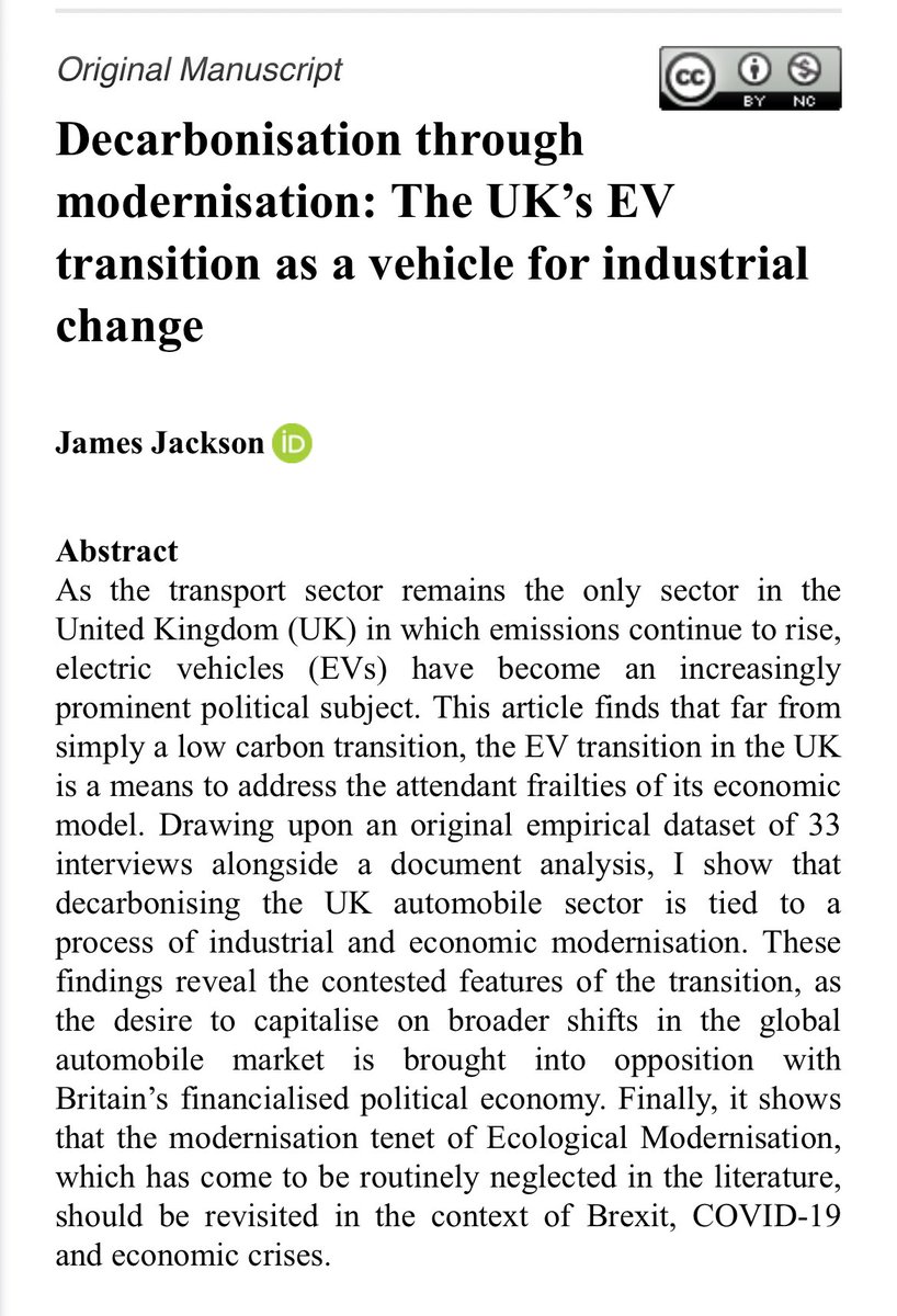 🚨 New publication 🚨 A great start to 2024 (though technically published in 2023) with this article published in @CompChange. It explores the EV transition in the UK. journals.sagepub.com/doi/10.1177/10…