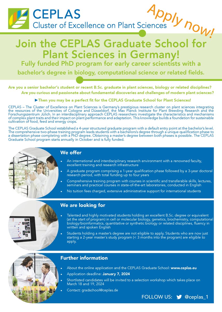 ceplas_1's tweet photo. Last days to apply for our Graduate School! This year we offer 6 slots! Deadline is January 7! Further info 👉https://t.co/w74ZJ8vZil #plantsciencejobs https://t.co/35SzB1NRiB