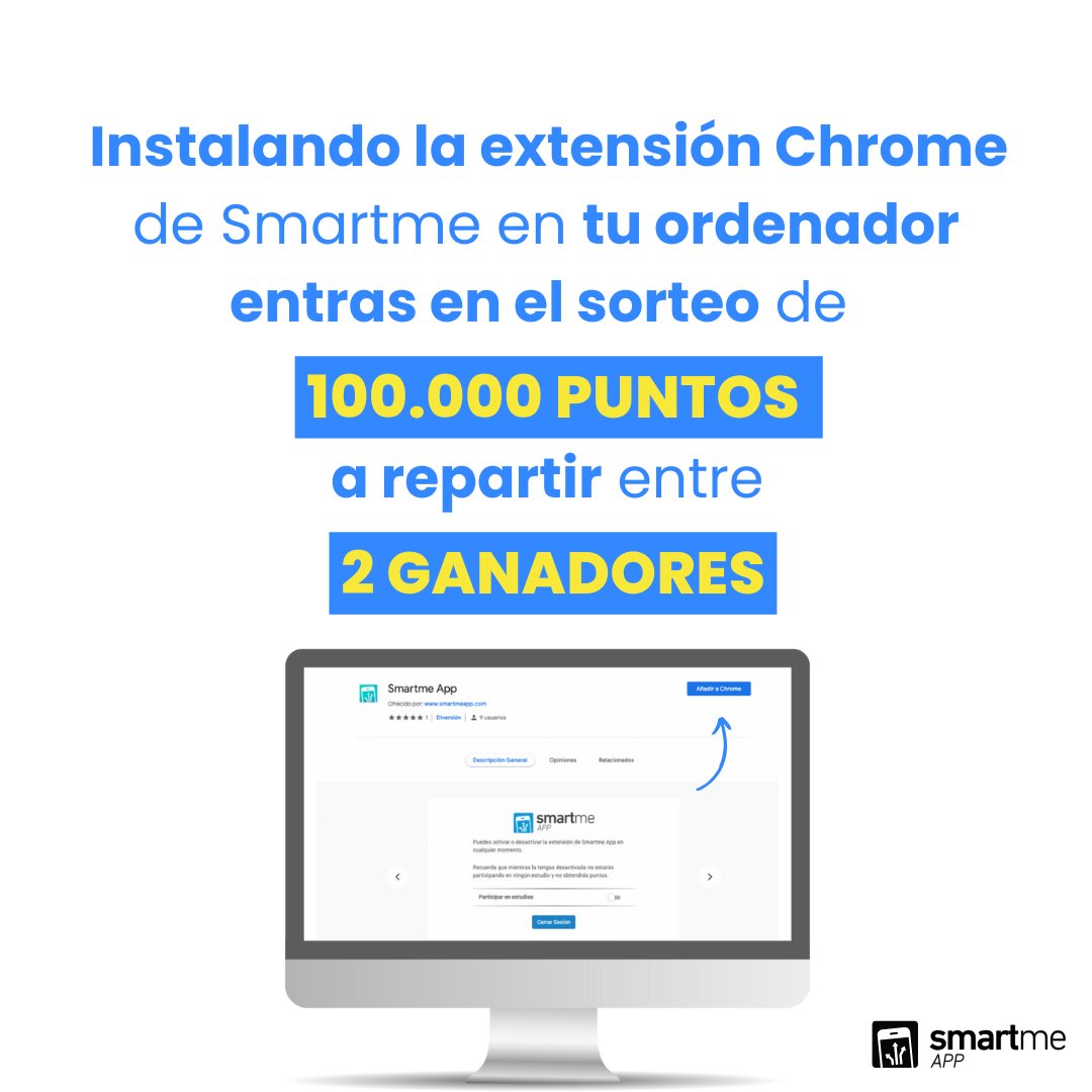 ¿Quieres entrar en el sorteo y ser 1 de los 2 ganadores de 100.000 puntos directos a repartir? 🤩

Desliza 👉 para conocer cómo descargar la extensión Chrome de Smartme en tu ordenador 💻 y entrar en el Concurso Extensión Diciembre.
