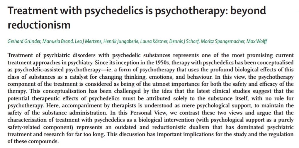 Max Wolff (@trpwolff) on Twitter photo <a href="/MichaelHaichin/">Michael Haichin</a> Great summary!
<a href="/Gerd_Gruender/">Gerhard Gruender</a>'s article "Treatment With Psychedelics Is Psychotherapy: Beyond Reductionism" can be considered another response to Goodwin's commentary, although it was published in a different journal @TheLancetPsych
Free access here: authors.elsevier.com/c/1iFBe7tf1d51… <a href="/MichaelHaichin/">Michael Haichin</a> Great summary!
<a href="/Gerd_Gruender/">Gerhard Gruender</a>'s article "Treatment With Psychedelics Is Psychotherapy: Beyond Reductionism" can be considered another response to Goodwin's commentary, although it was published in a different journal @TheLancetPsych
Free access here: authors.elsevier.com/c/1iFBe7tf1d51…