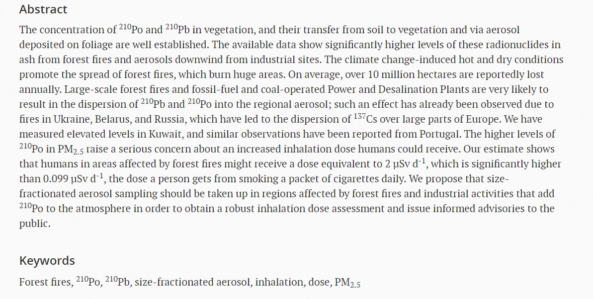 JournalExposure's tweet photo. 📢 🥳Share the latest published articles by Dr. Saif Uddin's team about #210Po&210Pb #forestfire #climatefire
✔️size-fractionated aerosol
✔️inhalation
✔️PM2.5
📕: https://t.co/YQn3VKn5c0
@woodcology @gbiondizoccai https://t.co/l49gMnlHDA