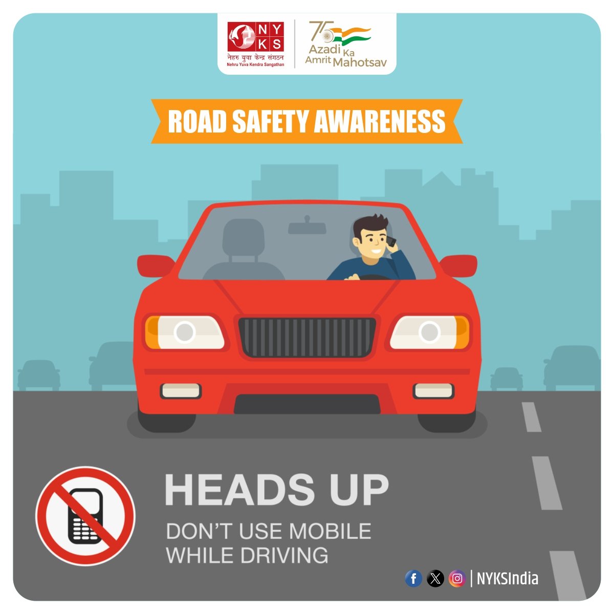 MYBharatND's tweet photo. 🚫 Safety first! Avoid distractions on the road. Put your phone down and focus on driving. Your life and others' depend on it. 🛑
#DriveSafe #NoTextAndDrive #RoadSafety #RoadSafetyAwareness #NYKS https://t.co/jlYaS8Terr