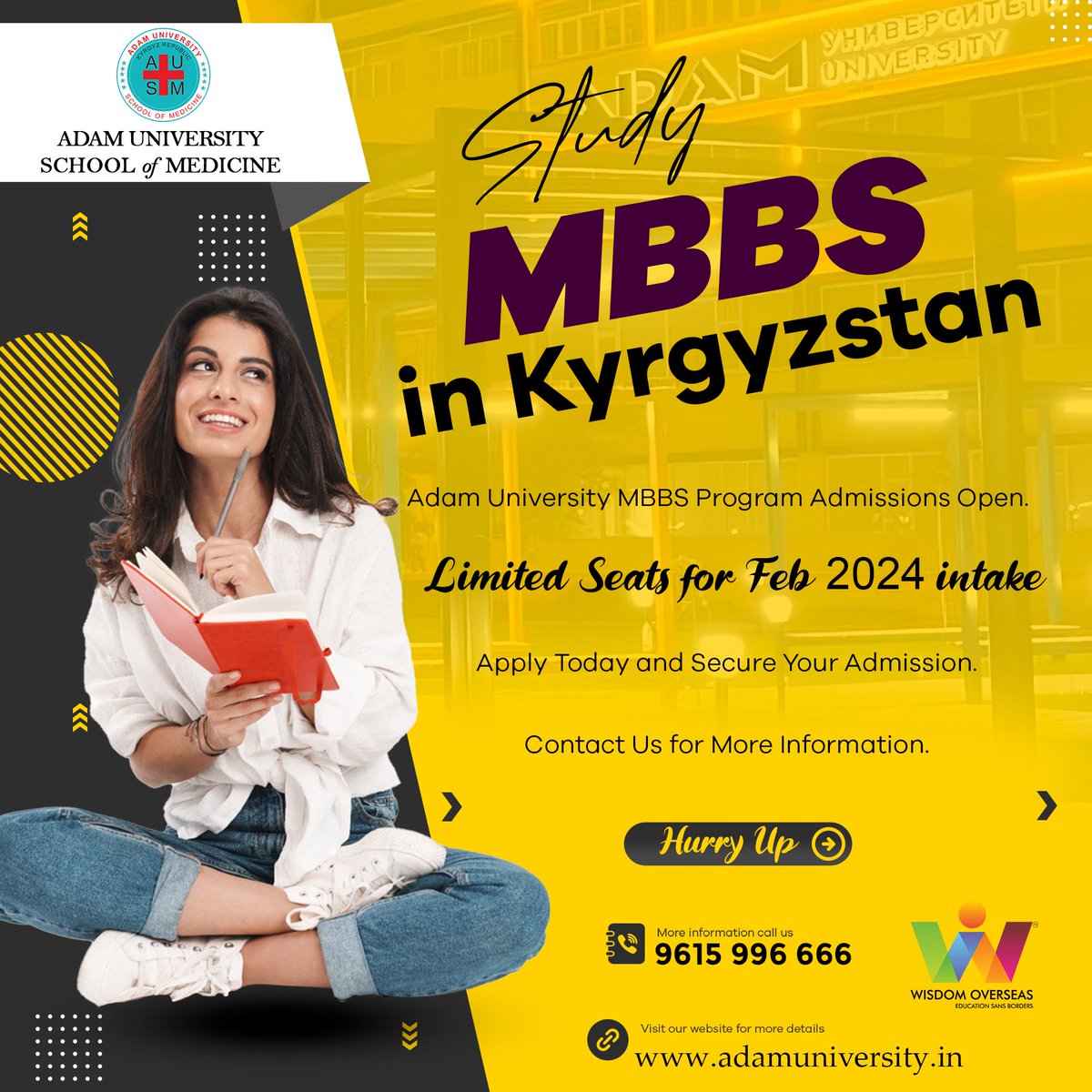 Begin Your MBBS Journey at Adam University, Kyrgyzstan!
Seats for the February 2024 Contact us at 9615 996 666 
VISIT:wisdomoverseas.com
Subscribe Link: bit.ly/375P22M
#MBBSAbroad #AdamUniversity #MedicalDreams #StudyMBBS #mbbsadmission #Kyrgyzstan #WisdomOverseas