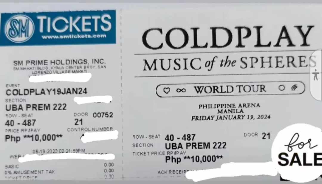 always_ris3's tweet photo. WTS LFB PH

COLDPLAY TICKET DAY 1
Music of the Spheres World Tour 

UBA Premium Ticket
Section 22 Row 40
10k php - negotiable

dm me or @_Anggge_ if interested ✨ https://t.co/SrrZyDcrCF