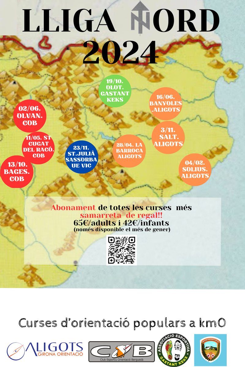 Lliga Nord 2024 - una competició que engloba curses dels clubs de la zona nord de Catalunya: @orientacio_uevic , @gastantkeks , @cob_orientacio i @aligots_orientacio 

🌍 La Lliga nord 2024 consta de 9 curses O-Peu

Més info a la web - sites.google.com/view/lliganord…