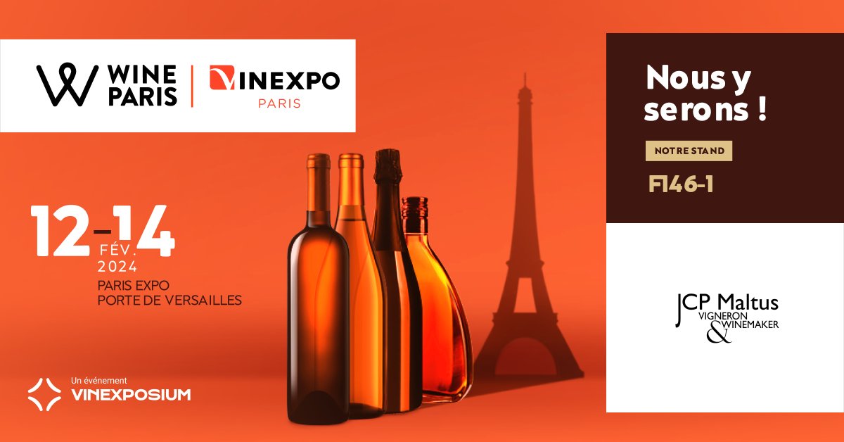 We’ll be there! 🍷
Join us on booth F146-1 in Hall 6 of Parc des Expositions in Paris from February, 12th to 14th 2024 for this year’s new Wine Paris fair !

💼 To get in touch with our business team, contact them via the fair’s website.