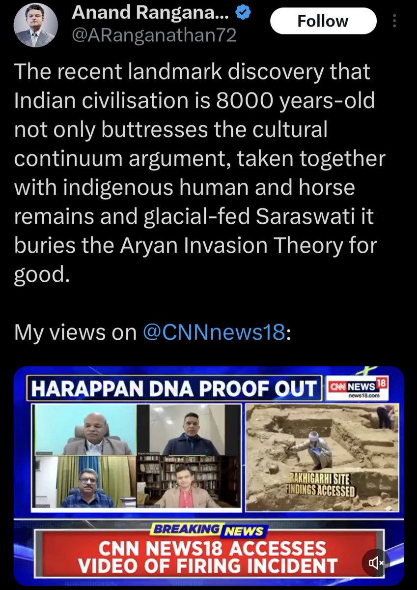 Absolutely misleading and grossly fictional tweet by Anand:

1) The Aryan Migration Theory is proven beyond a doubt, thanks to 2 genetic studies, explained here youtu.be/EpR9FAcsReM

2) No report has been published on these findings from Rakhigarhi
 
3) Likely these findings