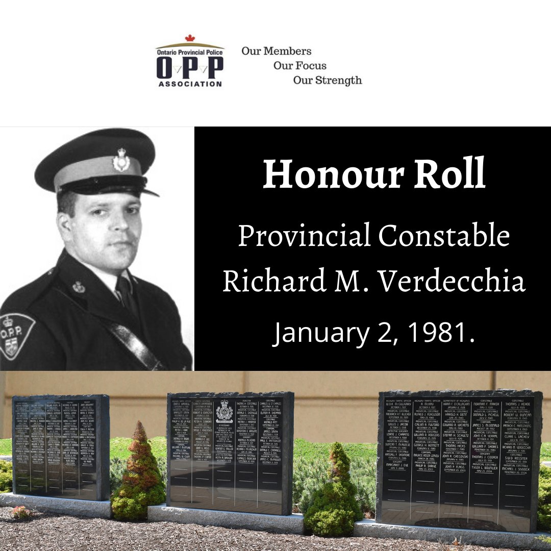 On January 2, 1981 OPP Provincial Constable Richard M. Verdecchia was shot and killed in the line of duty in Huntsville, Ontario. Rick was born in Sault Ste Marie and previously served at the Hearst Detachment. He is always remembered as a respected hero in life. #HeroesInLife