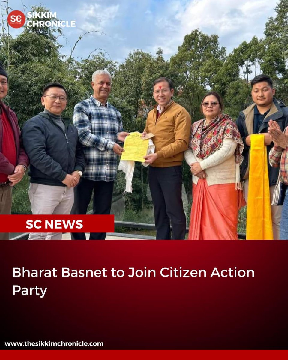 SikkimChronicle's tweet photo. Bharat Basnet to Join Citizen Action Party

Bharat Basnet, former President of SikkimPradesh Congress also former President of Sikkimay Nagarik Samaj to join Sikkim's CAP ahead of 2024 polls. https://t.co/rRRzjtAUSR