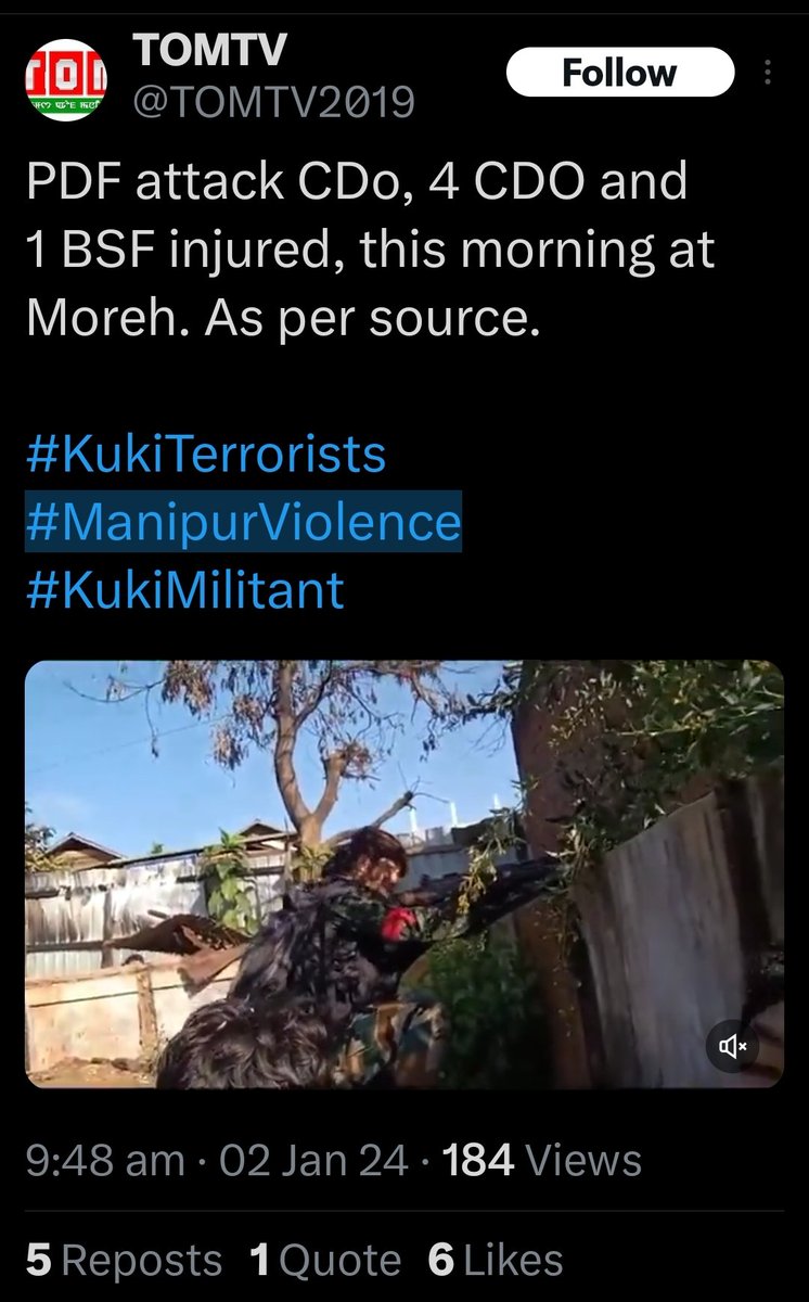JohnnyMeetei's tweet photo. #Manipur
#MorehUnderAttack
If the report of involvement of #PDF frm #Myanmar is true it is an armed transnational aggression to a sovereign country #India. @NIA_India had given proof of  involvement of transnational terrorists.#ChinKukiZo terrorists with #BurmesePDF attack India. https://t.co/sgArv4Z9v1